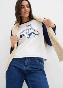 bonprix Shirts & Tops|Nachhaltigere Materialien^Raglanshirt aus reiner Bio-Baumwolle wollweiß/dunkelblau