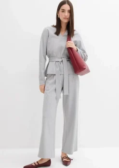 bonprix Bekleidung·Kleider|Zweiteiler & Sets^Relaxte Hose mit weitem Bein aus Viskose-Mix hellgrau meliert meliert