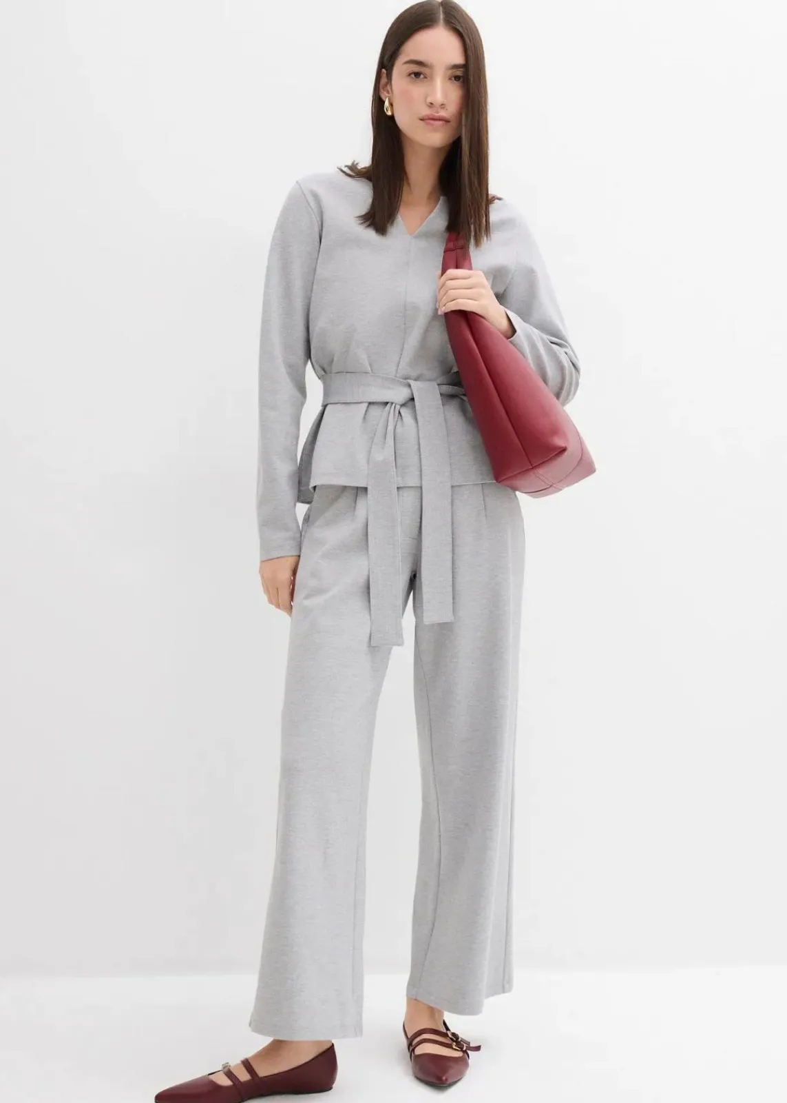 bonprix Bekleidung·Kleider|Zweiteiler & Sets^Relaxte Hose mit weitem Bein aus Viskose-Mix hellgrau meliert meliert