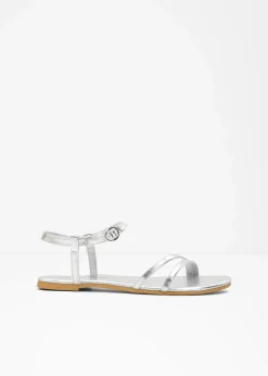bonprix Sommerschuhe^Riemchensandalen in Metallic-Optik silber metallic