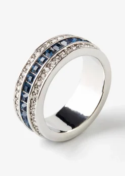 bonprix Schmuck|Schuhe & Accessoires In Spezialgrößen·Schmuck^Ring veredelt mit Glaskristallsteinen silberfarben rhodiniert/dunkelblau