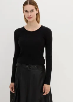 bonprix Bekleidung·Umstandsmode|Premium^Rippenpullover aus Merinowolle schwarz