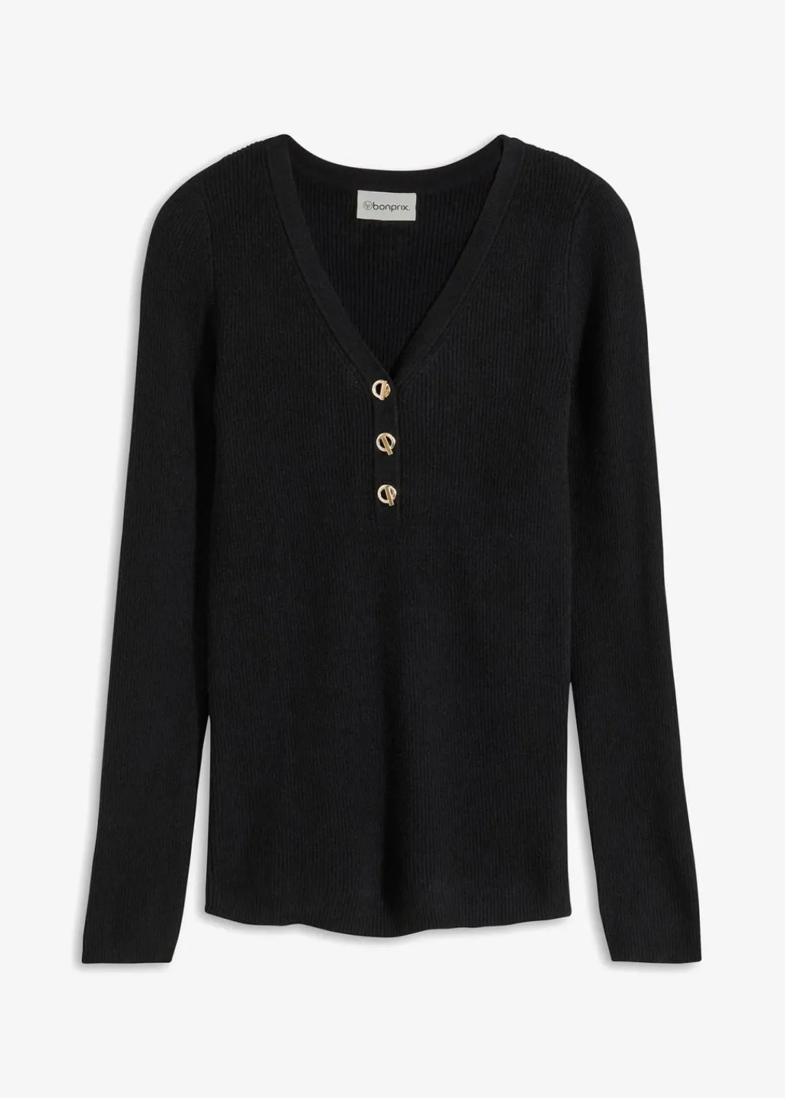 bonprix Pullover & Strickjacken|Strickmode^Rippenpullover mit Viskose schwarz
