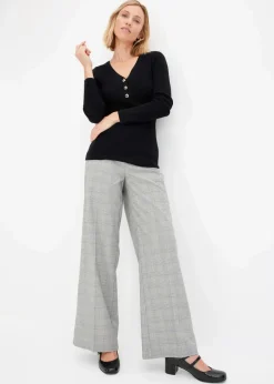 bonprix Pullover & Strickjacken|Strickmode^Rippenpullover mit Viskose schwarz