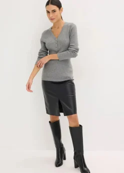 bonprix Pullover & Strickjacken|Strickmode^Rippenpullover mit Viskose grau meliert