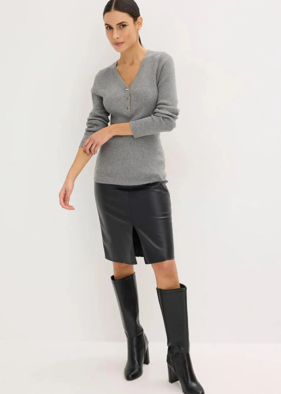 bonprix Pullover & Strickjacken|Strickmode^Rippenpullover mit Viskose grau meliert