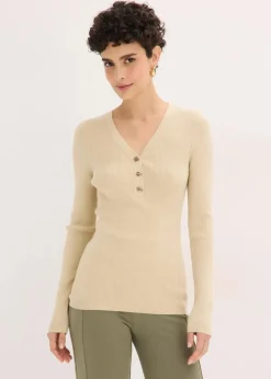 bonprix Pullover & Strickjacken|Strickmode^Rippenpullover mit Viskose hellsand