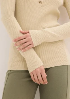 bonprix Pullover & Strickjacken|Strickmode^Rippenpullover mit Viskose hellsand