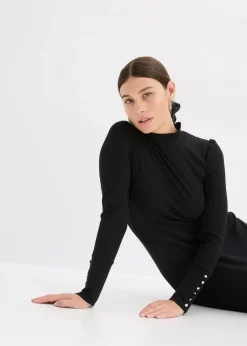 bonprix Bekleidung·Pullover & Strickjacken|Kleider^Ripp-Jerseykleid aus Viskose-mix schwarz
