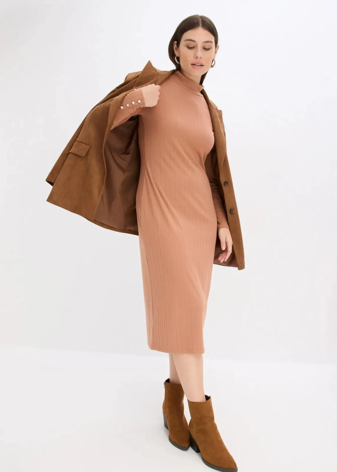 bonprix Kleider|Bekleidung·Pullover & Strickjacken^Ripp-Jerseykleid aus Viskose-mix schokosorbet