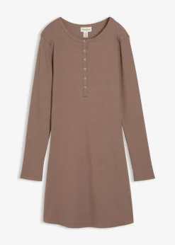 bonprix Nachhaltigere Materialien|Kleider^Rippkleid aus elastischem Baumwoll-Mix mittelbraun