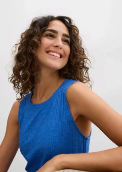 bonprix Nachhaltigere Materialien|Kleider^Rippkleid mit seitlichen Schlitzen aus Viskose-Mix arktikblau meliert