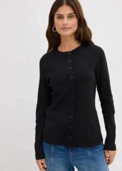 bonprix Bekleidung·Röcke|Basics^Ripp-Langarmshirt aus reiner Baumwolle schwarz