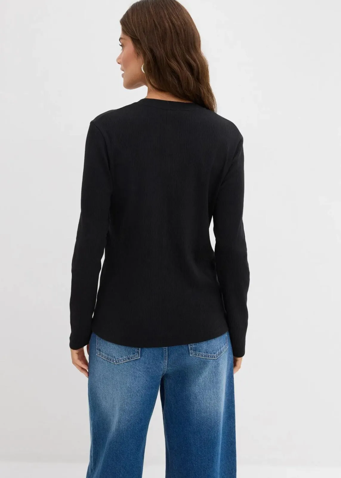 bonprix Bekleidung·Röcke|Basics^Ripp-Langarmshirt aus reiner Baumwolle schwarz