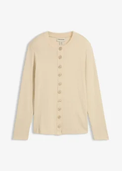 bonprix Nachhaltigere Materialien|Shirts & Tops^Ripp-Langarmshirt aus reiner Baumwolle hellsand