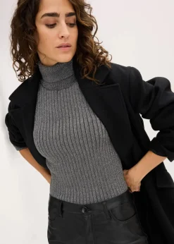 bonprix Pullover & Strickjacken|Strickmode^Ripp-Pullover anthrazit/silber