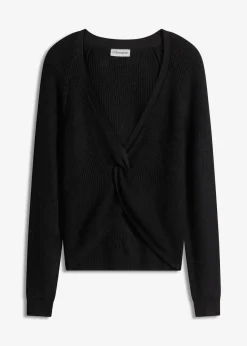 bonprix Pullover & Strickjacken|Strickmode^Ripp-Pullover aus fließendem Viskose-Mix schwarz