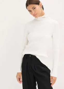 bonprix Bekleidung·Umstandsmode|Strickmode^Ripp-Pullover aus fließendem Viskose-Mix wollweiß