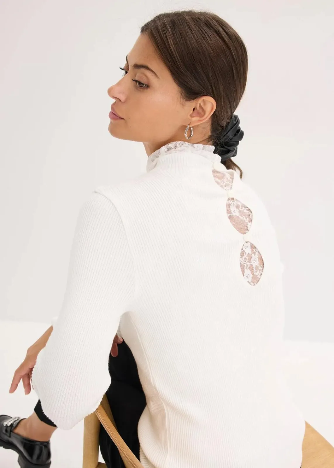 bonprix Bekleidung·Umstandsmode|Strickmode^Ripp-Pullover aus fließendem Viskose-Mix wollweiß