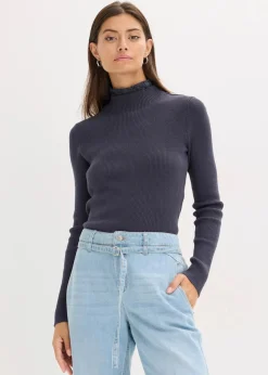 bonprix Bekleidung·Umstandsmode|Strickmode^Ripp-Pullover aus fließendem Viskose-Mix nachtblau