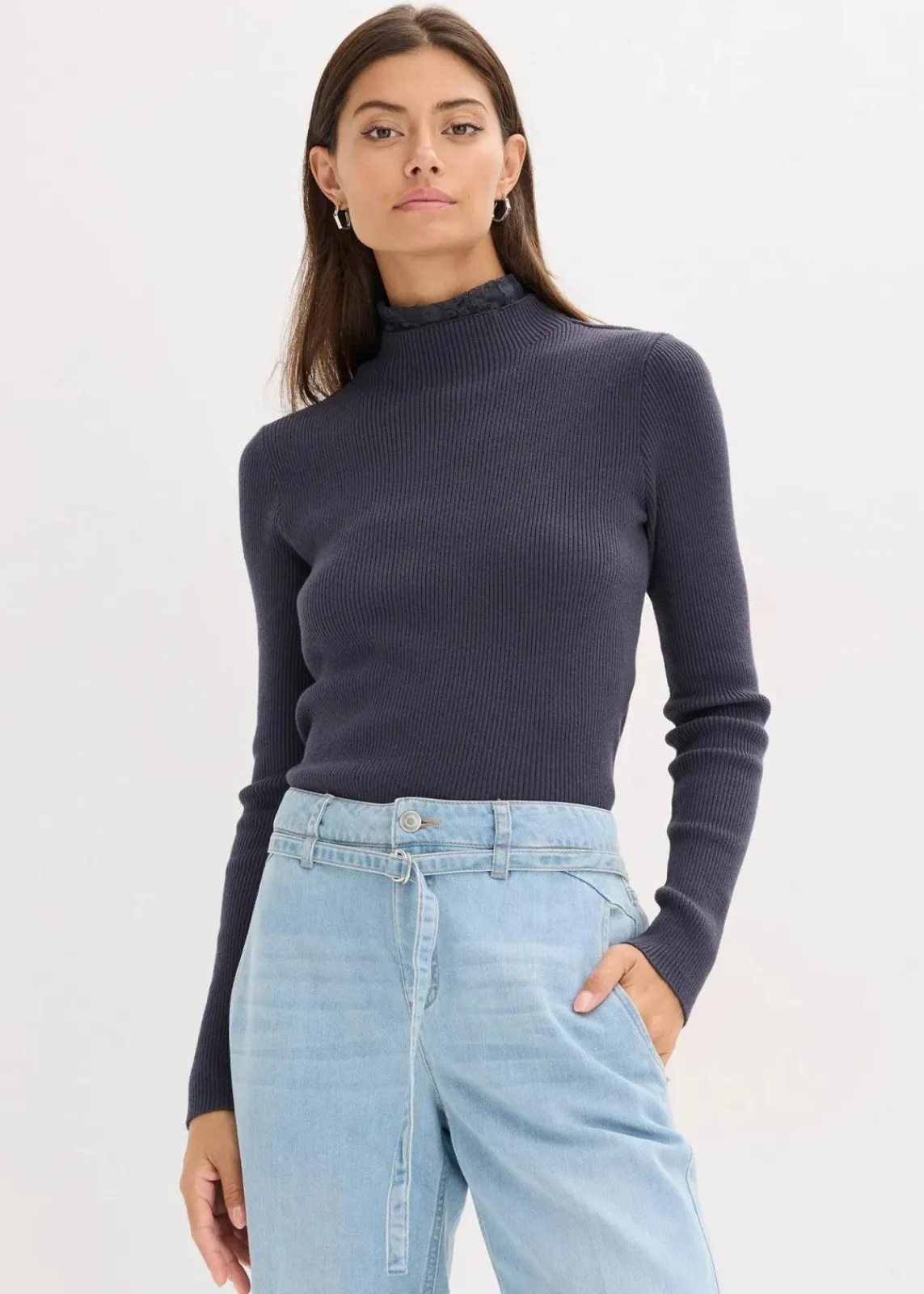 bonprix Bekleidung·Umstandsmode|Strickmode^Ripp-Pullover aus fließendem Viskose-Mix nachtblau