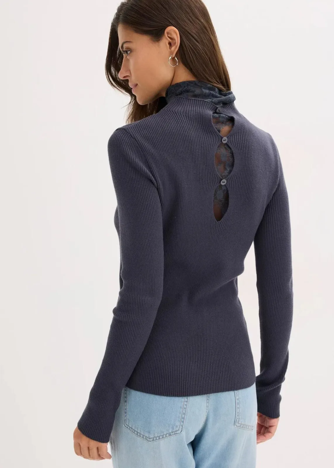 bonprix Bekleidung·Umstandsmode|Strickmode^Ripp-Pullover aus fließendem Viskose-Mix nachtblau