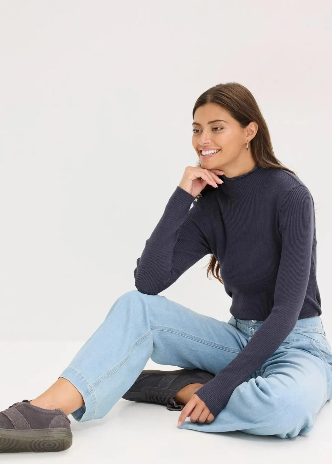bonprix Bekleidung·Umstandsmode|Strickmode^Ripp-Pullover aus fließendem Viskose-Mix nachtblau