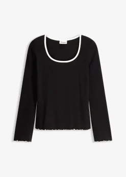 bonprix Shirts & Tops^Ripp-Shirt schwarz mit wollweiß
