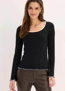 bonprix Shirts & Tops^Ripp-Shirt schwarz mit wollweiß