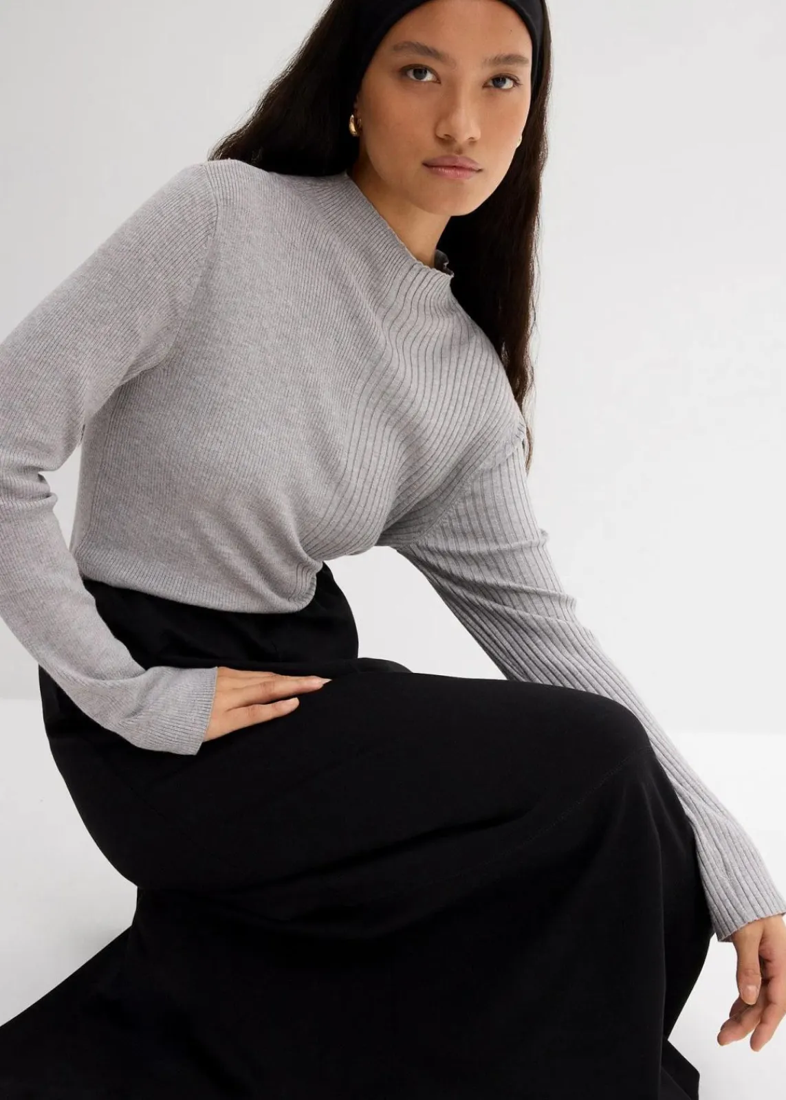 bonprix Shirts & Tops^Rippshirt aus Viskose-Mix hellgrau meliert meliert