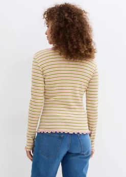 bonprix Shirts & Tops^Rippshirt gestreift aus Bio-Baumwolle wollweiß/moos/hellgelb/rauchorchidee gestreift