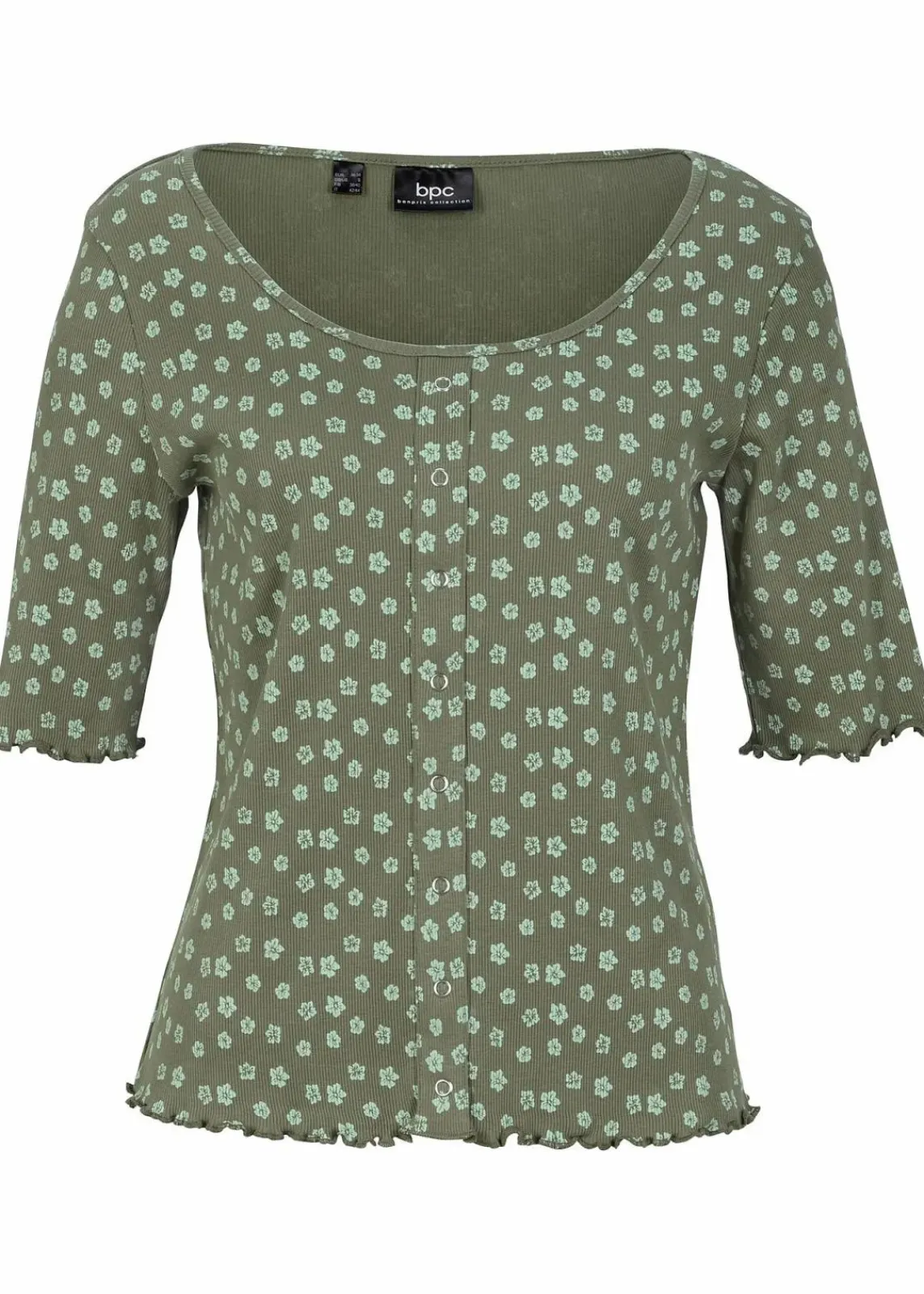 bonprix Shirts & Tops^Ripp-Shirt mit Blumendruck, Halbarm oliv geblümt