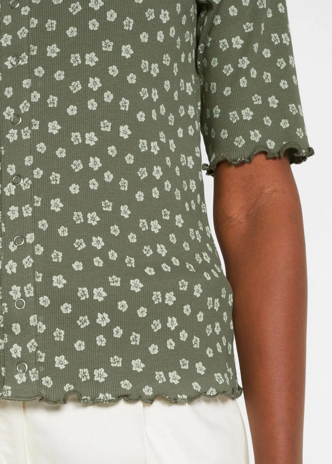 bonprix Shirts & Tops^Ripp-Shirt mit Blumendruck, Halbarm oliv geblümt