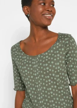 bonprix Shirts & Tops^Ripp-Shirt mit Blumendruck, Halbarm oliv geblümt