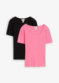 bonprix Bekleidung·Röcke|Basics^Rippshirt mit reiner Bio-Baumwolle (2er Pack) schwarz/flamingopink