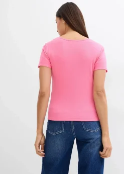 bonprix Bekleidung·Röcke|Basics^Rippshirt mit reiner Bio-Baumwolle (2er Pack) schwarz/flamingopink