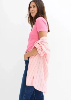 bonprix Bekleidung·Röcke|Basics^Rippshirt mit reiner Bio-Baumwolle (2er Pack) schwarz/flamingopink