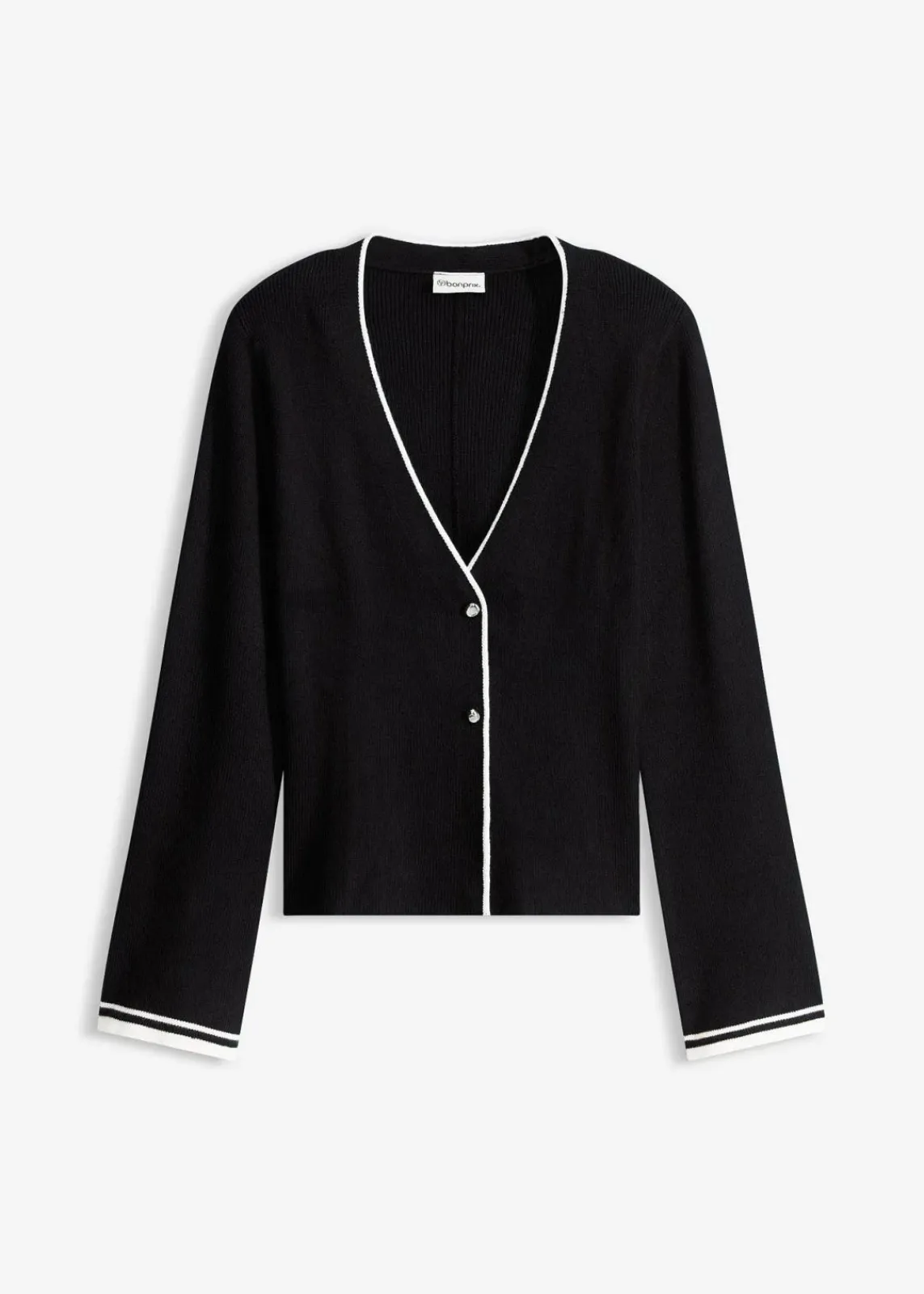 bonprix Bekleidung·Umstandsmode|Bekleidung·Jeans^Ripp-Strickjacke aus Viskose-Mix schwarz mit wollweiß