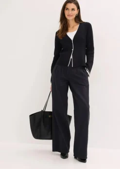 bonprix Bekleidung·Umstandsmode|Bekleidung·Jeans^Ripp-Strickjacke aus Viskose-Mix schwarz mit wollweiß