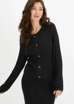 bonprix Pullover & Strickjacken|Strickmode^Ripp-Strickjacke in Viskose-Mix schwarz