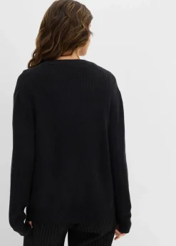 bonprix Pullover & Strickjacken|Basics^Rippstrickjacke, Rundhals schwarz