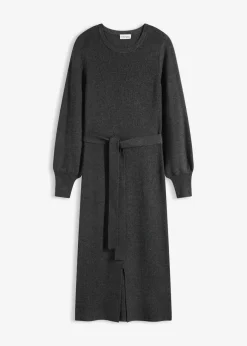bonprix Kleider|Strickmode^Ripp-Strickkleid aus fließendem Viskose-Mix anthrazit meliert