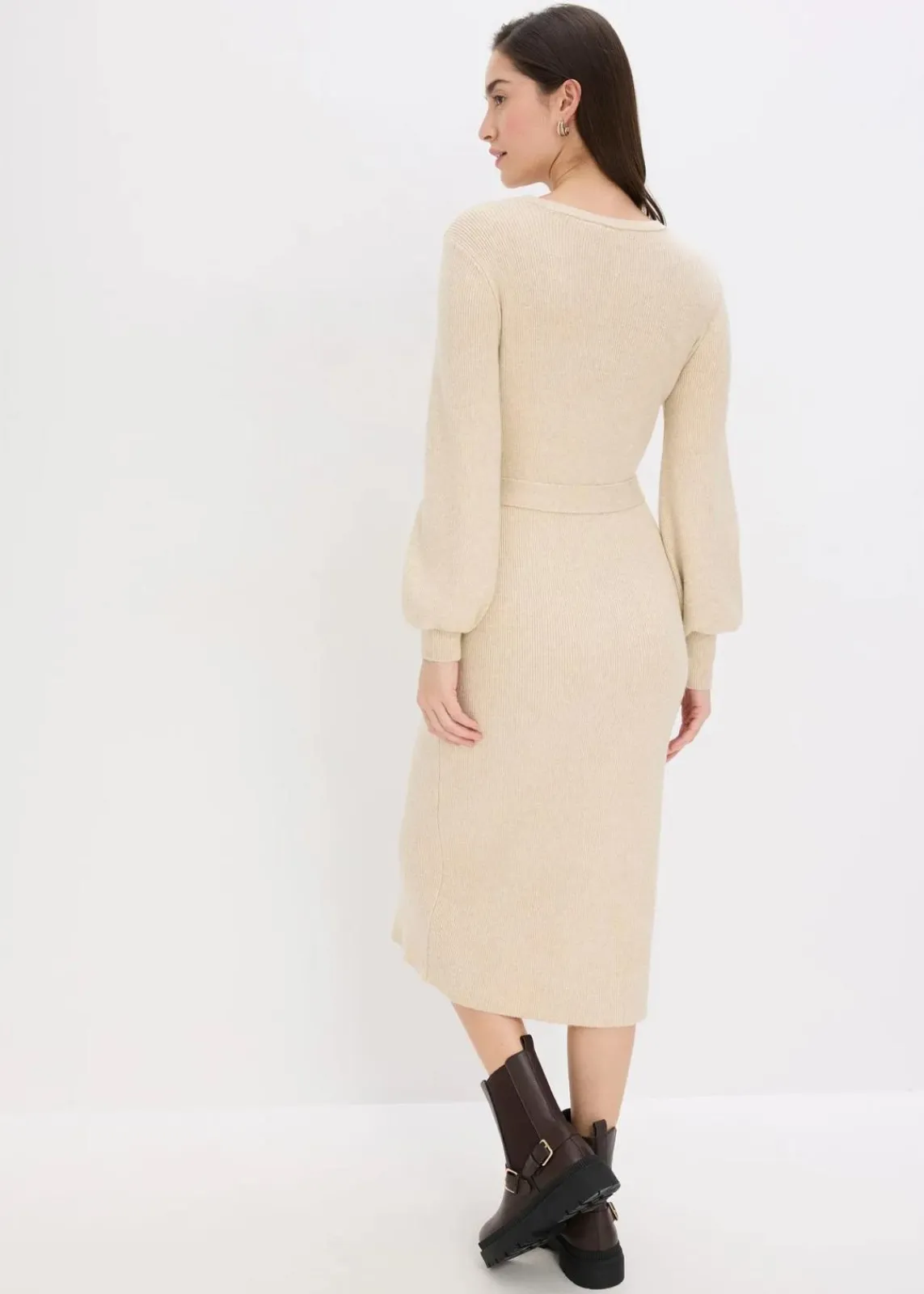 bonprix Bekleidung·Umstandsmode|Bekleidung·Pullover & Strickjacken^Ripp-Strickkleid aus fließendem Viskose-Mix kieselbeige meliert