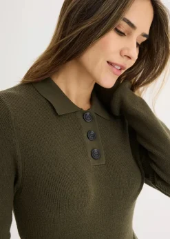 bonprix Bekleidung·Umstandsmode|Strickmode^Ripp-Strickkleid aus Viskose-Mix dunkeloliv