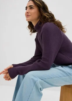 bonprix Bekleidung·Umstandsmode|Strickmode^Rippstrickpullover aus reiner Bio-Baumwolle pflaume