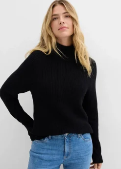 bonprix Bekleidung·Umstandsmode|Strickmode^Rippstrickpullover aus reiner Bio-Baumwolle schwarz