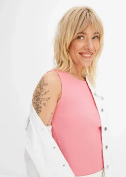 bonprix Basics|Shirts & Tops^Ripp-Top aus reiner Bio-Baumwolle (2er Pack) weiß+knallrosa