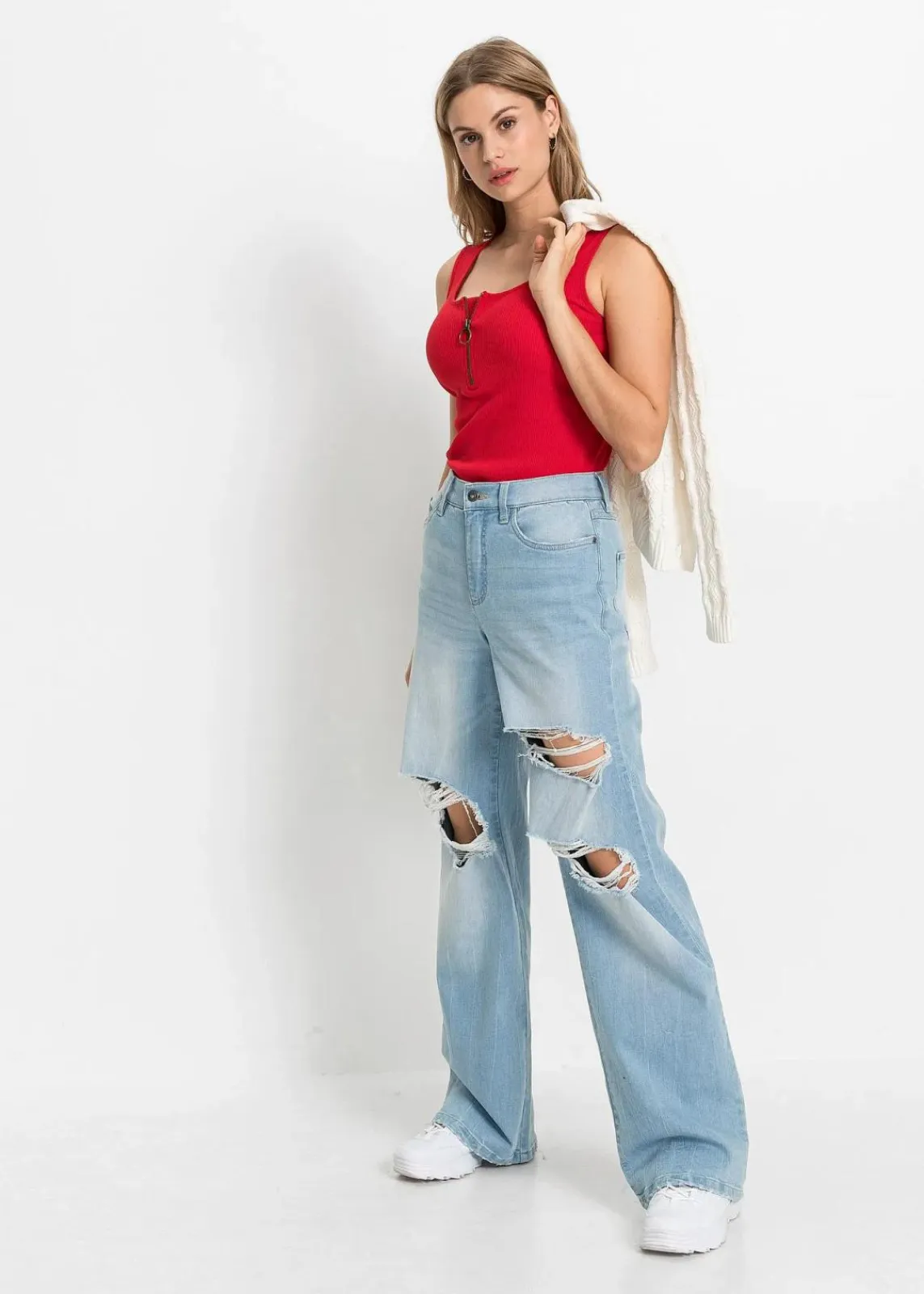 bonprix Shirts & Tops|Nachhaltigere Materialien^Ripp-Top mit Reißverschluss erdbeere