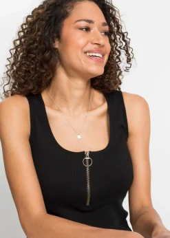 bonprix Nachhaltigere Materialien|Shirts & Tops^Ripp-Top mit Reißverschluss schwarz