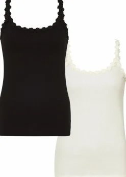 bonprix Shirts & Tops^Ripp-Top mit Spitzenborte cremeweiss+schwarz